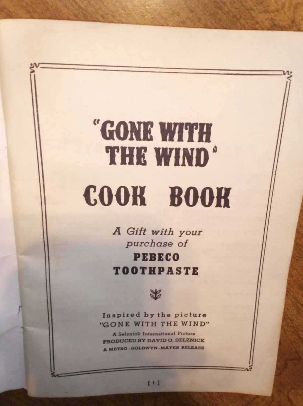 Gone With The Wind Cook Book Pebeco Toothpaste 1940 Softcover Promo Booklet
